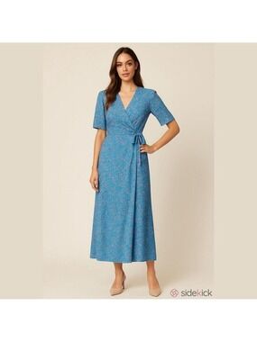 Louise Misha Sandhya Wrap Maxi Dress Almond Bohemian Hindi Blue Floral 2